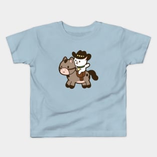 Cowboy Cat Riding Horse Kids T-Shirt